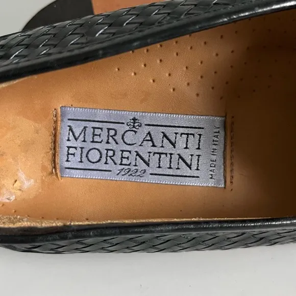 Mercanti Fiorentini Black Woven Leather Men’s Loafers With Tassels Italy 11M
