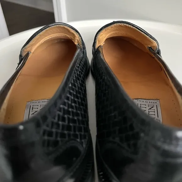 Mercanti Fiorentini Black Woven Leather Men’s Loafers With Tassels Italy 11M