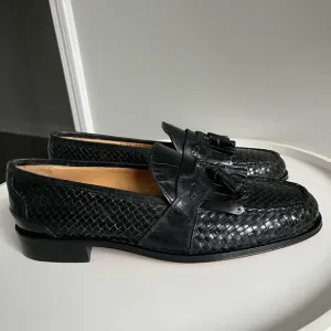 Mercanti Fiorentini Black Woven Leather Men’s Loafers With Tassels Italy 11M