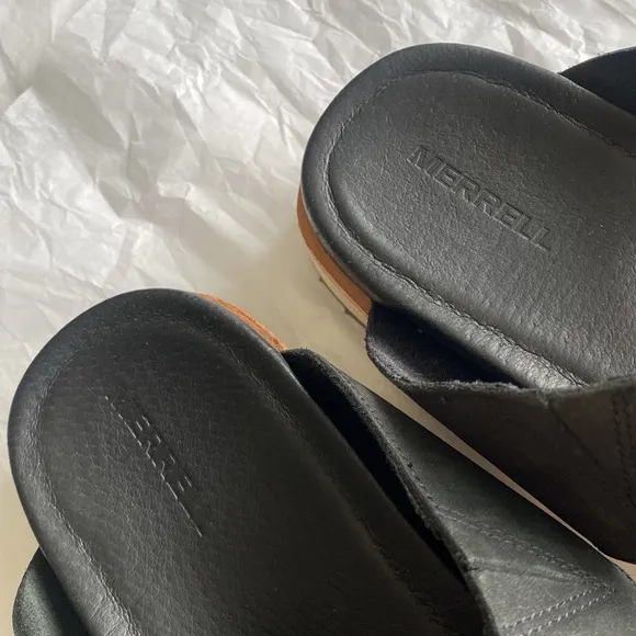 Merrell Slip on Platform Leather Sandals Size 10 Black