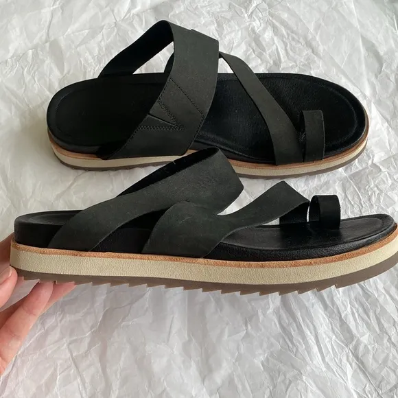 Merrell Slip on Platform Leather Sandals Size 10 Black