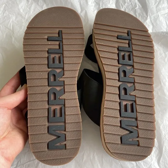 Merrell Slip on Platform Leather Sandals Size 10 Black