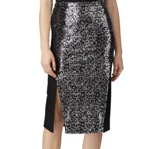 Metallic Leopard Sequin Asymmetrical Slit Pencil Skirt XS - Revolve N12H