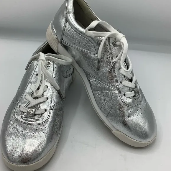 Metallic Silver Retro Low-Top Sneakers