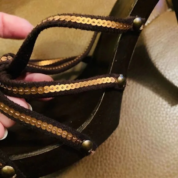 Metallic Italian Slip On Heeled Sandals