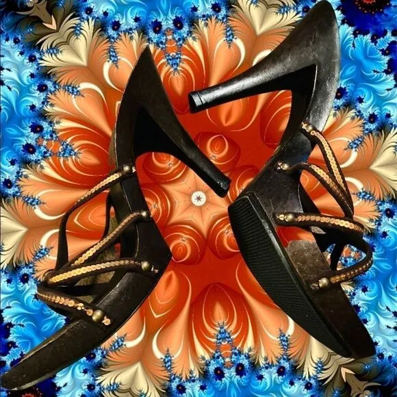 Metallic Italian Slip On Heeled Sandals