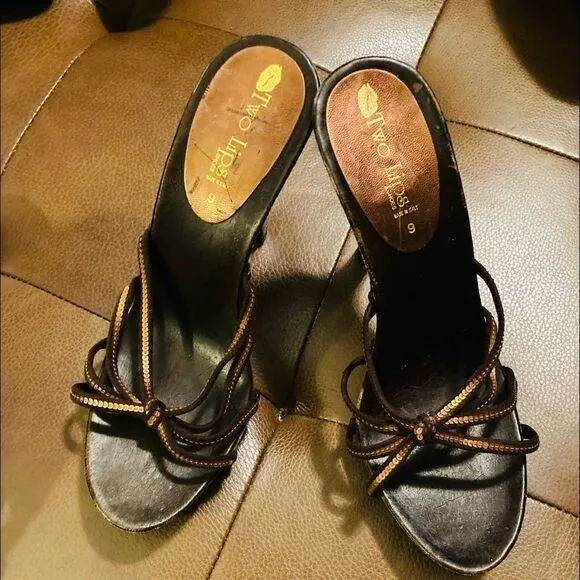 Metallic Italian Slip On Heeled Sandals