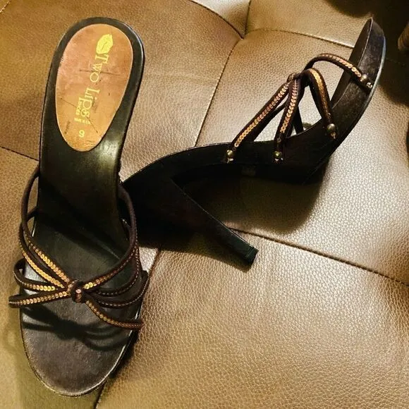 Metallic Italian Slip On Heeled Sandals