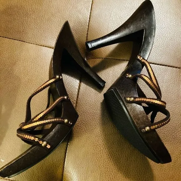 Metallic Italian Slip On Heeled Sandals