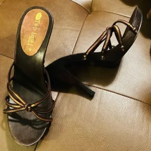 Metallic Italian Slip On Heeled Sandals