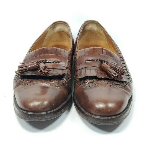 Mezlan Alicante Kiltie Tassel Woven Loafers Men's Size 9 Brown Leather