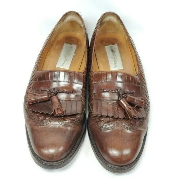 Mezlan Alicante Kiltie Tassel Woven Loafers Men's Size 9 Brown Leather