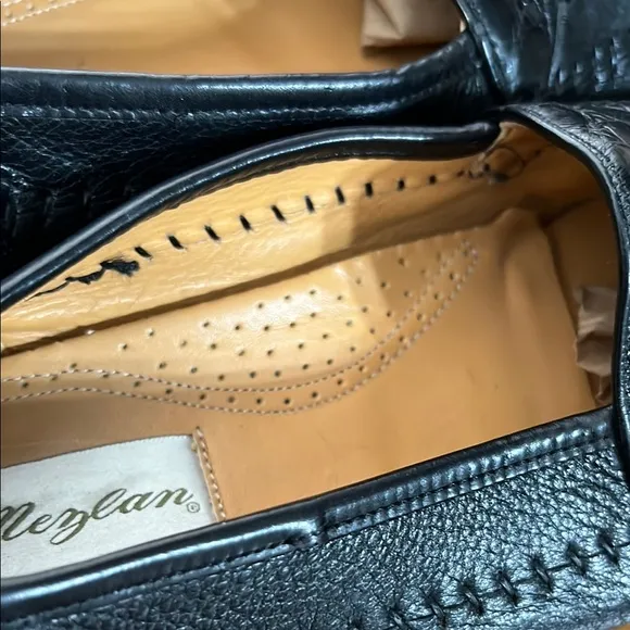Mezlan Black Leather Loafers with Braided Design