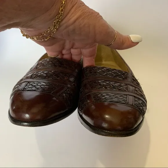 Mezlan Brown Woven Leather Handmade Loafers/Slip -Ons