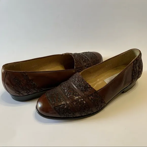 Mezlan Brown Woven Leather Handmade Loafers/Slip -Ons