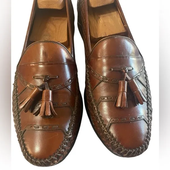 Mezlan Coral 45185 Brown Woven Whip Stitch Tassel Loafers Dress Shoes 10