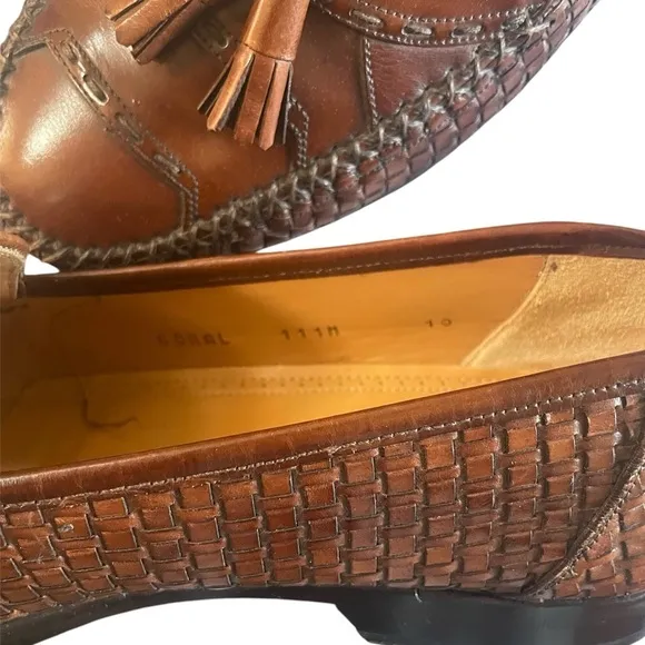 Mezlan Coral 45185 Brown Woven Whip Stitch Tassel Loafers Dress Shoes 10