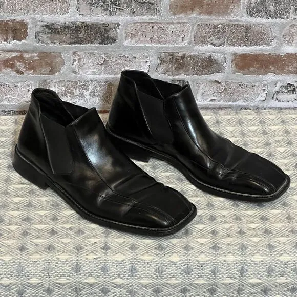 Mezlan Luxury‎ Black Leather Square Toe Chelsea Ankle Dress Boots