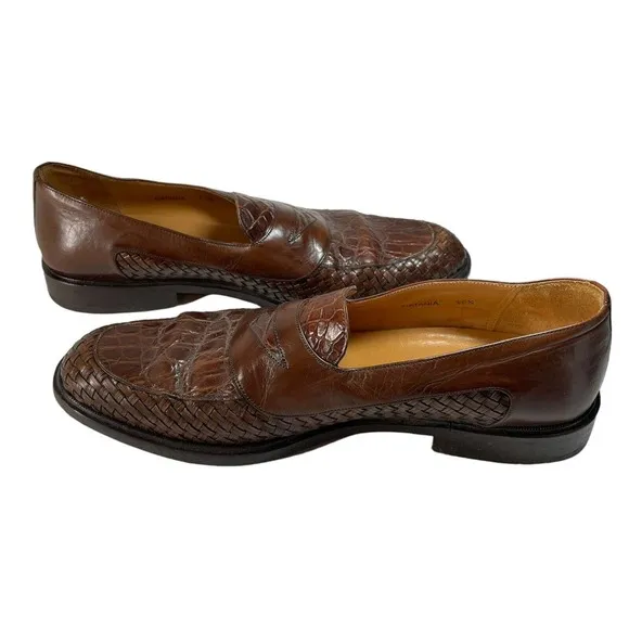 MEZLAN Size 10.5 M Men's Genuine Crocodile Cognac Brown Penny Loafers Slip On