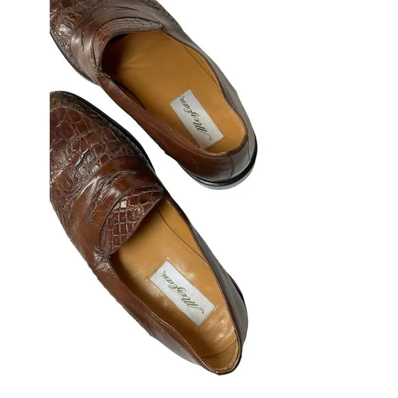 MEZLAN Size 10.5 M Men's Genuine Crocodile Cognac Brown Penny Loafers Slip On