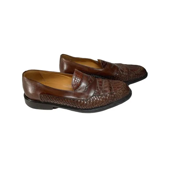 MEZLAN Size 10.5 M Men's Genuine Crocodile Cognac Brown Penny Loafers Slip On