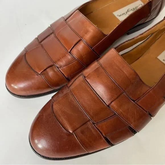 Mezlan Woven Leather Loafers Mens 11.5 Cayman Tan Brown Almond Toe Sandals Spain