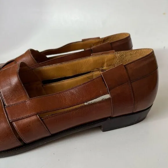 Mezlan Woven Leather Loafers Mens 11.5 Cayman Tan Brown Almond Toe Sandals Spain