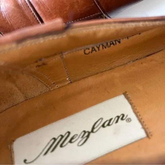 Mezlan Woven Leather Loafers Mens 11.5 Cayman Tan Brown Almond Toe Sandals Spain