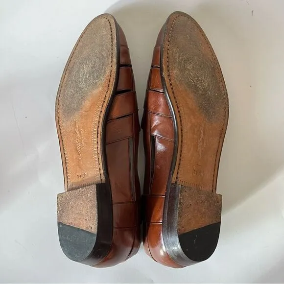 Mezlan Woven Leather Loafers Mens 11.5 Cayman Tan Brown Almond Toe Sandals Spain