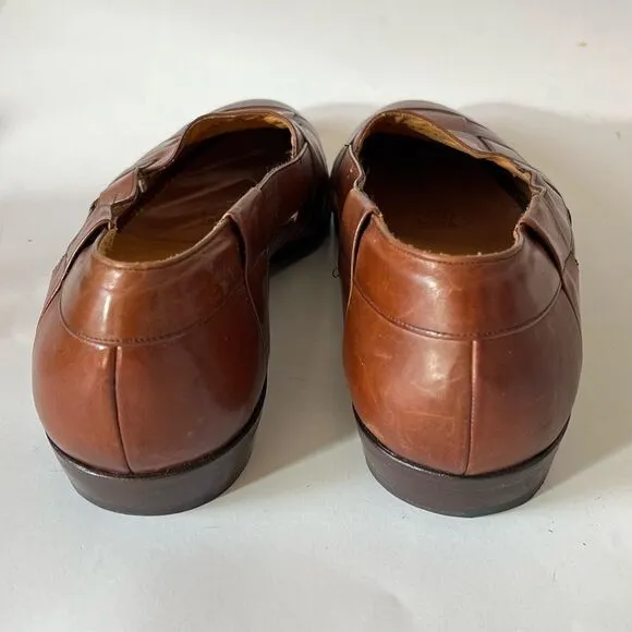 Mezlan Woven Leather Loafers Mens 11.5 Cayman Tan Brown Almond Toe Sandals Spain