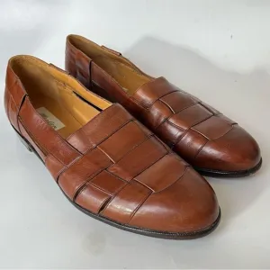 Mezlan Woven Leather Loafers Mens 11.5 Cayman Tan Brown Almond Toe Sandals Spain