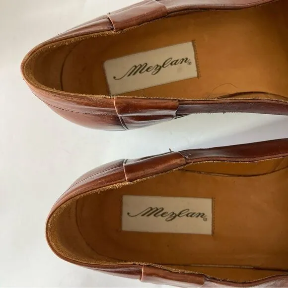 Mezlan Woven Leather Loafers Mens 11.5 Cayman Tan Brown Almond Toe Sandals Spain