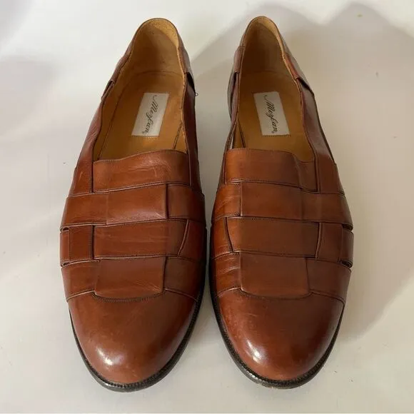 Mezlan Woven Leather Loafers Mens 11.5 Cayman Tan Brown Almond Toe Sandals Spain