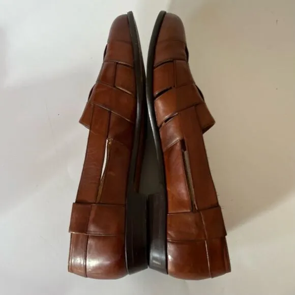 Mezlan Woven Leather Loafers Mens 11.5 Cayman Tan Brown Almond Toe Sandals Spain