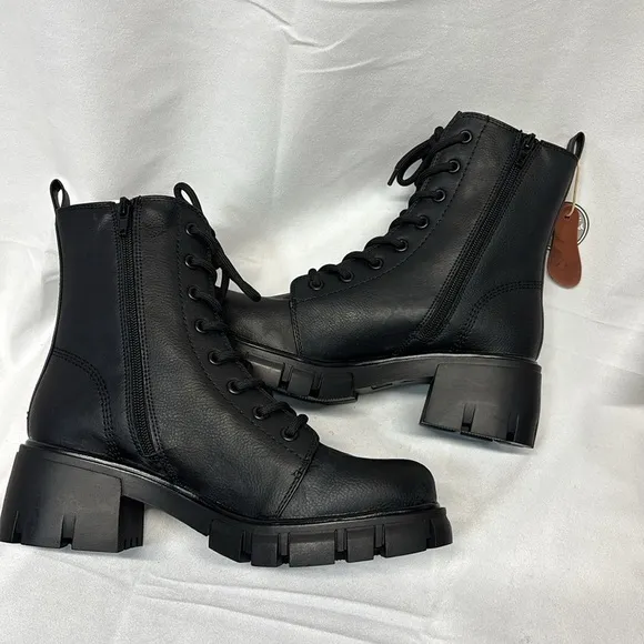 MIA 1976 Marlee black anatomic contoured footbed lace &amp; zip up combat boots