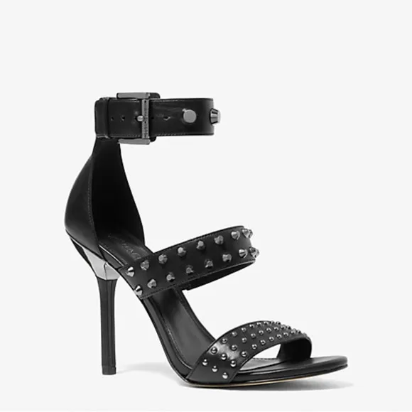 Michael Kors Amal Gunmetal Studded High Heel Sandals - 9.5 - NIB