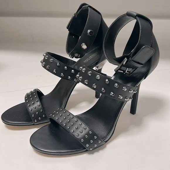 Michael Kors Amal Gunmetal Studded High Heel Sandals - 9.5 - NIB