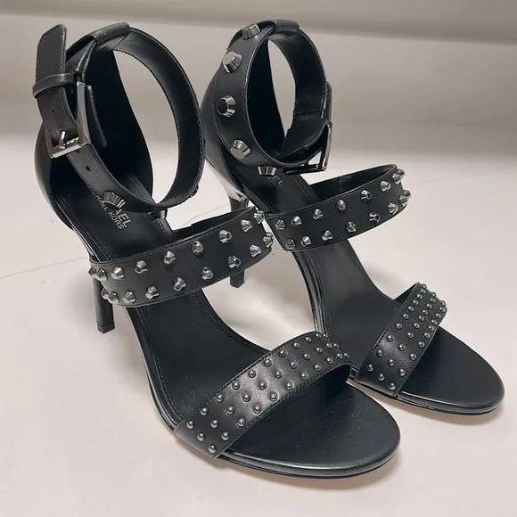 Michael Kors Amal Gunmetal Studded High Heel Sandals - 9.5 - NIB