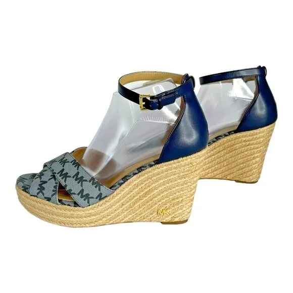 MICHAEL KORS &quot;Eleanora&quot; Wedge Espadrilles Sandal Navy Blue Size 9
