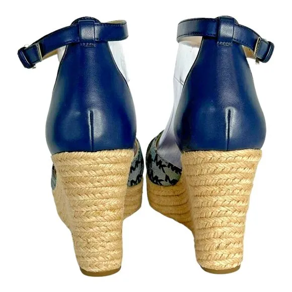 MICHAEL KORS &quot;Eleanora&quot; Wedge Espadrilles Sandal Navy Blue Size 9