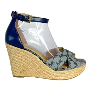 MICHAEL KORS &quot;Eleanora&quot; Wedge Espadrilles Sandal Navy Blue Size 9
