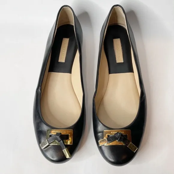 Michael Kors Black Leather Bow Flats