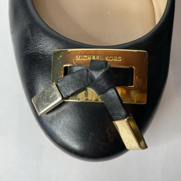 Michael Kors Black Leather Bow Flats