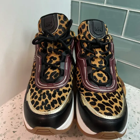 Michael Kors Cheetah Print Olympia Trainer Platform Sneaker HAIRCLIF LTHRSize 9
