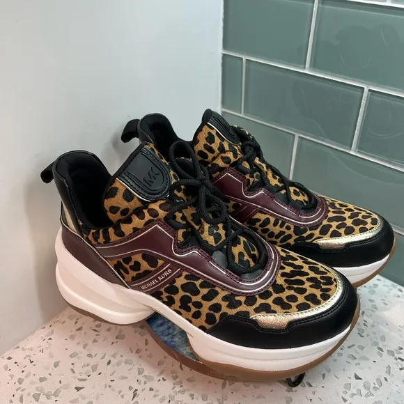Michael Kors Cheetah Print Olympia Trainer Platform Sneaker HAIRCLIF LTHRSize 9