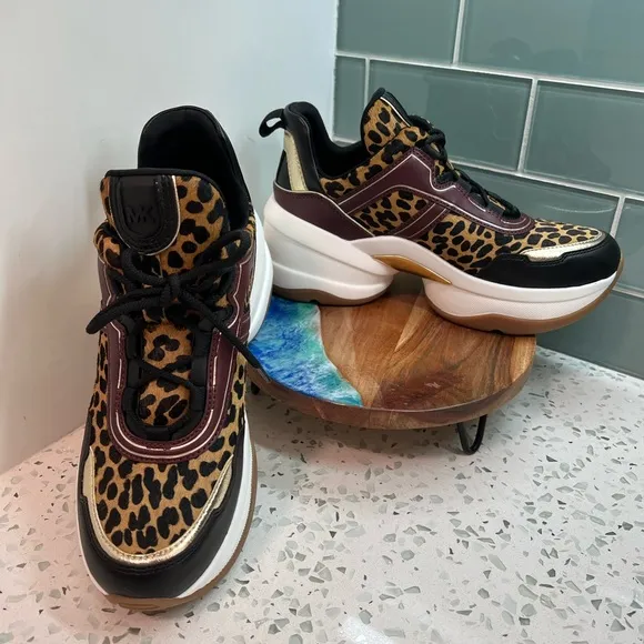 Michael Kors Cheetah Print Olympia Trainer Platform Sneaker HAIRCLIF LTHRSize 9