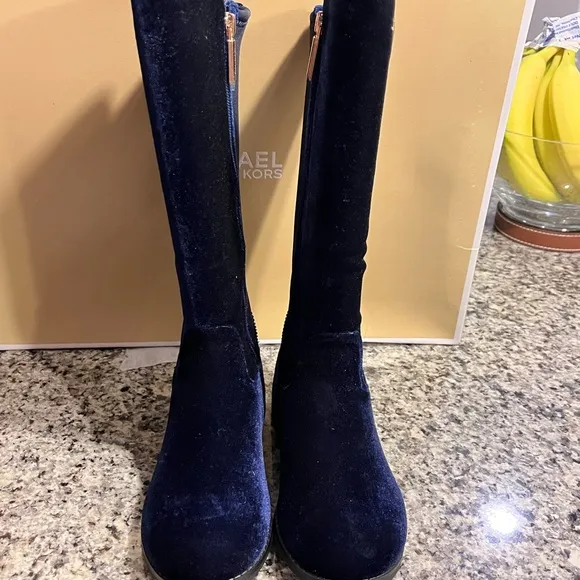 Michael Kors Emma Lily velour boots new navy blue Girls Toddlers Size 5