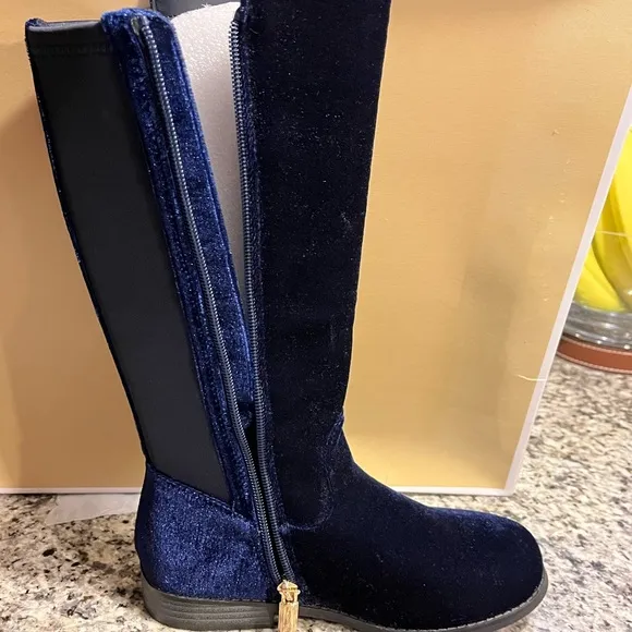Michael Kors Emma Lily velour boots new navy blue Girls Toddlers Size 5