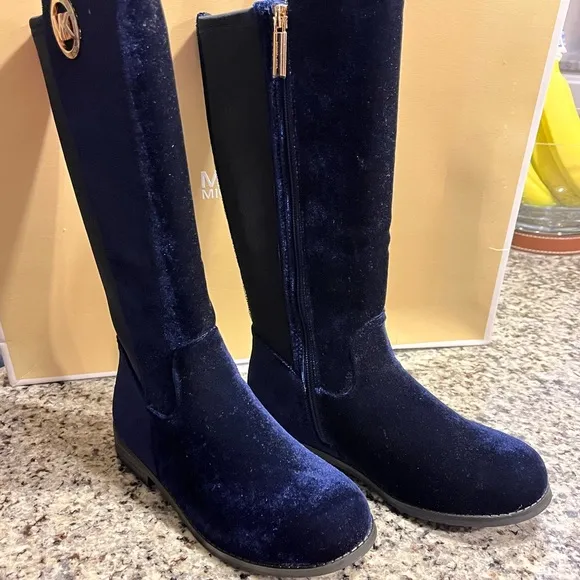 Michael Kors Emma Lily velour boots new navy blue Girls Toddlers Size 5