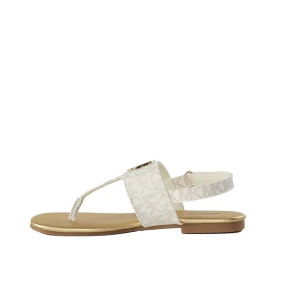 MICHAEL KORS Girls Marlie MK Logo T-Strap Sandals Shoe White Soft Gold -various